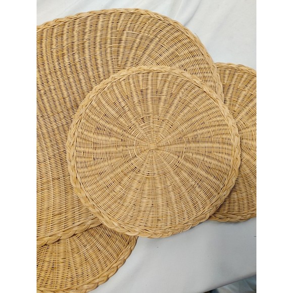 Vtg Oval Woven Wicker Rattan Straw 2 Placemats Beach TIKI...